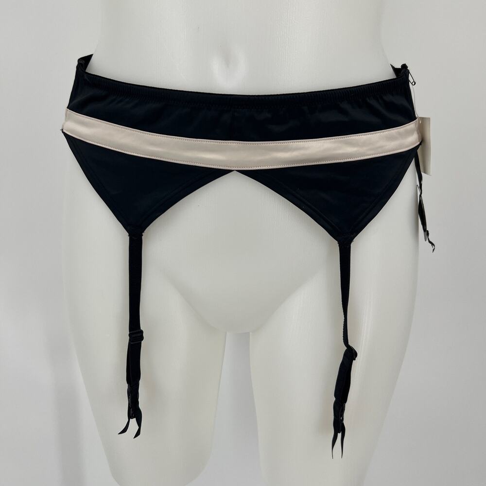 Vintage Nordstrom Bel Niente Garter Belt  NEW Dead Stock Black White Satin Sexy